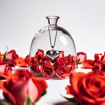 Heart Necklace in Glass Dome with Roses