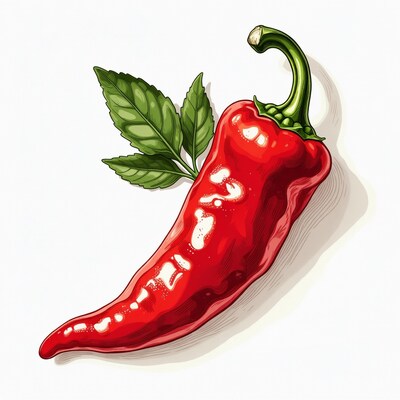 Red Chili Pepper with Leaf