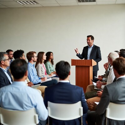 Man speaking at business meeting