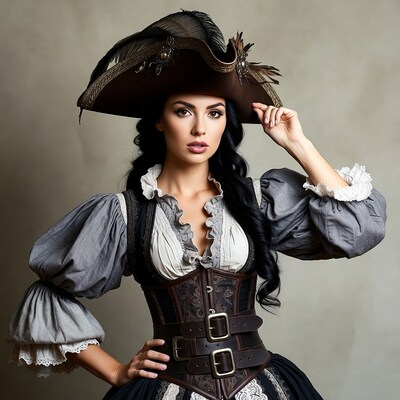 Woman in pirate costume with tricorn hat
