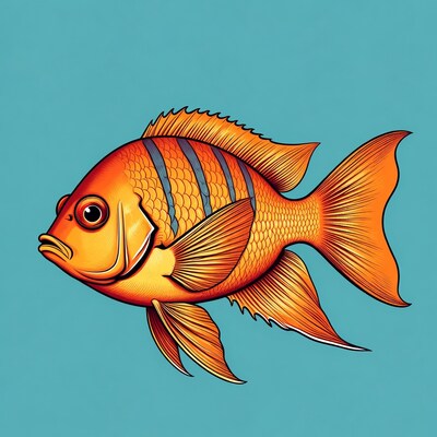 Orange Angelfish on Blue Background