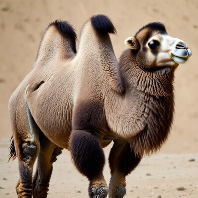 Bactrian Camel Standing in Desert