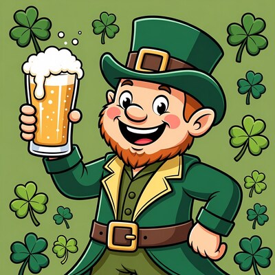 Cartoon Leprechaun Holding Beer Mug