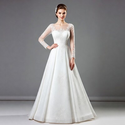 Woman in Lace Long Sleeve Wedding Dress