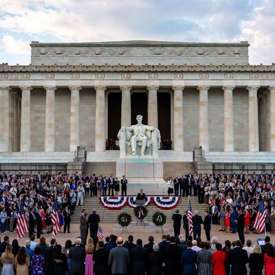 Lincoln Memorial Crowd Event with Flags