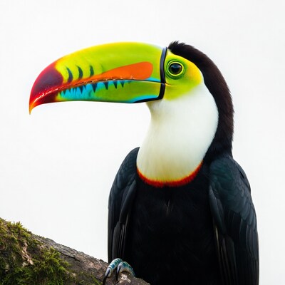 Colorful Toucan on Mossy Branch
