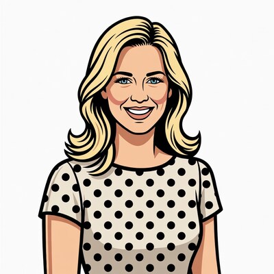 Blonde woman in polka dot dress illustration