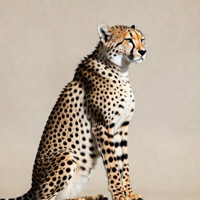 Cheetah sitting on beige background
