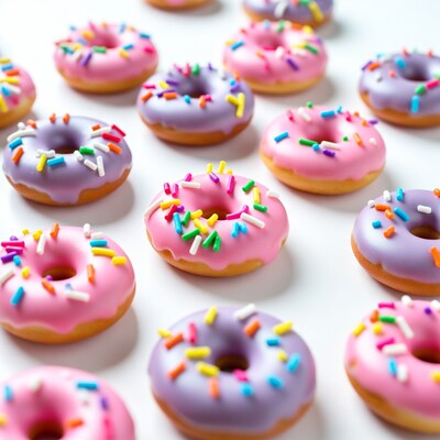 Colorful Sprinkled Donuts on White Background