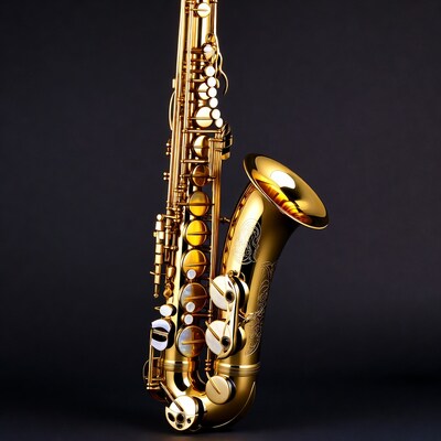 Golden saxophone on black background