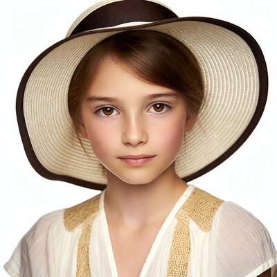 Girl wearing wide-brim straw hat