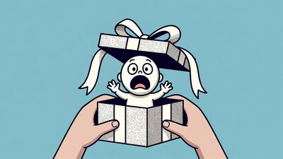 Baby surprised in gift box
