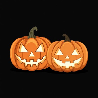 Two Jack-o-Lantern Pumpkins Illustration