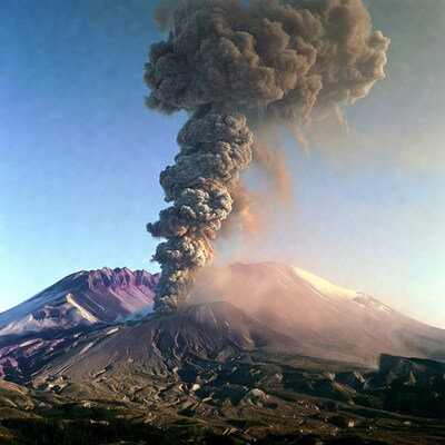 Mount St. Helens erupting with ash plume