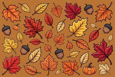 Fall Leaves Acorns Pumpkins Illustration