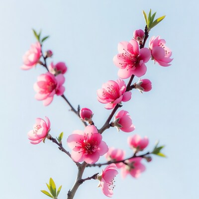 Pink Peach Blossoms on Branch
