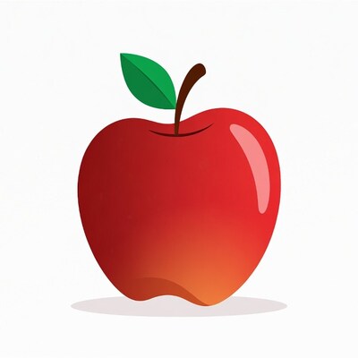 Red Apple with Green Leaf