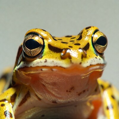 Close-up leopard frog with golden eyes