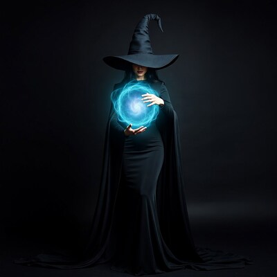 Witch holding glowing blue orb