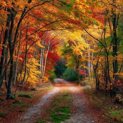 Autumn Forest Path with Colorful Trees
