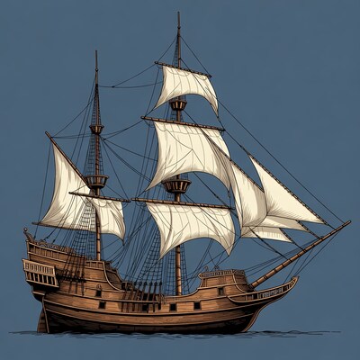 Sailing Ship with Full Sails