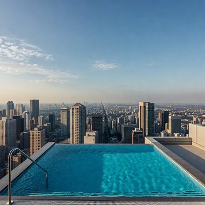 Infinity Pool Over City Skyline