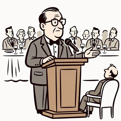 Man speaking at podium with audience