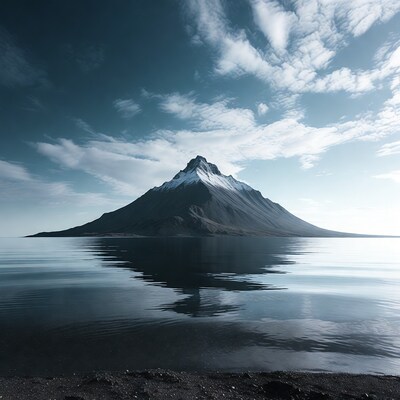 Snow-capped mountain reflected in lake