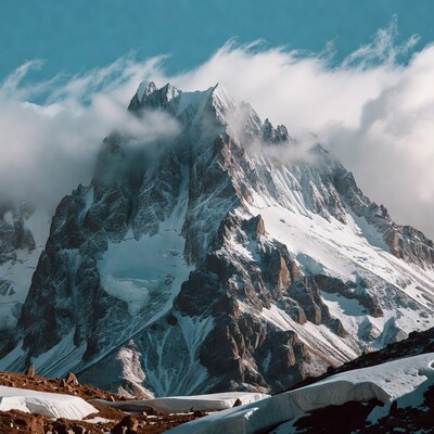 Snowy Cerro Torre Peak with Clouds