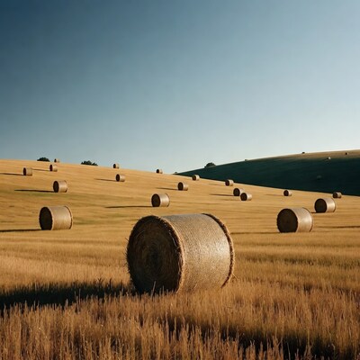 Hay bales in golden field