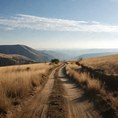 Dirt Road Through Golden Grass Hills