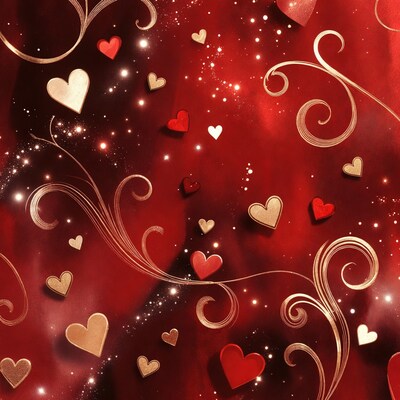 Red Hearts on Swirling Background