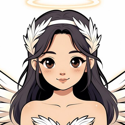 Anime Asian angel girl with wings
