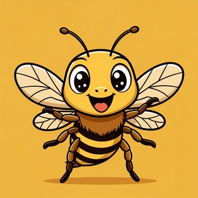 Cute cartoon bee smiling happily
