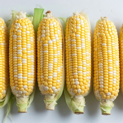 Fresh corn cobs on white background