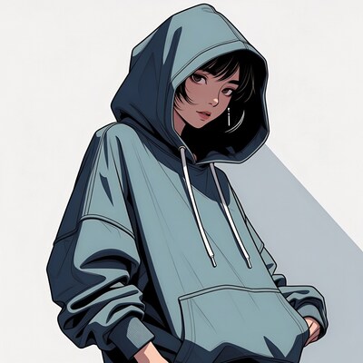Anime girl in blue hoodie