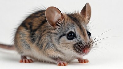 Cute striped mouse on white background