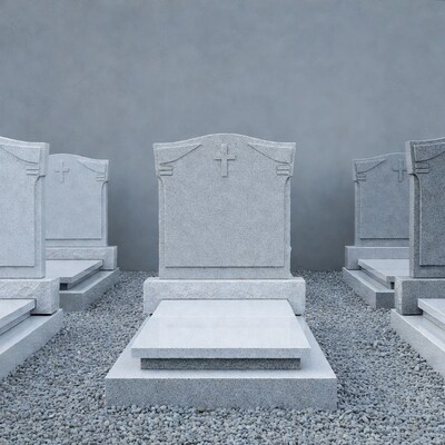 Stone Tombstones with Crosses in Cemetery