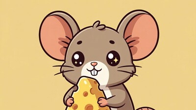 Cute mouse eating cheese