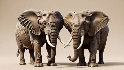 Two elephants touching trunks together