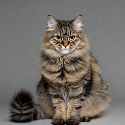 Tabby Norwegian Forest Cat sitting