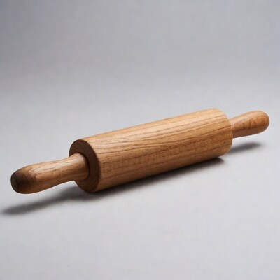 Wooden Rolling Pin on Gray Background