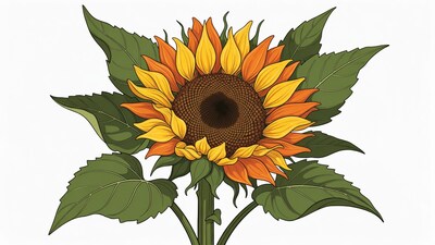 Sunflower Illustration with Leaves