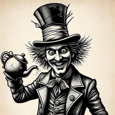 Mad Hatter pouring tea illustration