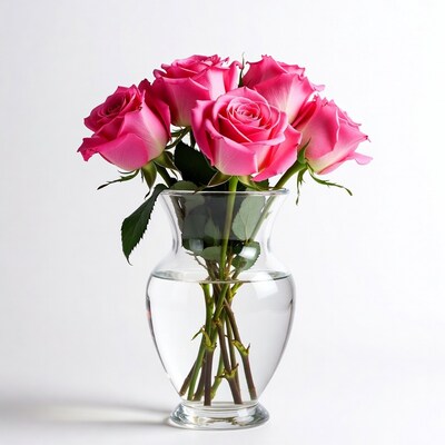 Pink Roses in Glass Vase