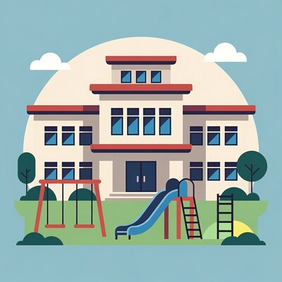 School with playground illustration