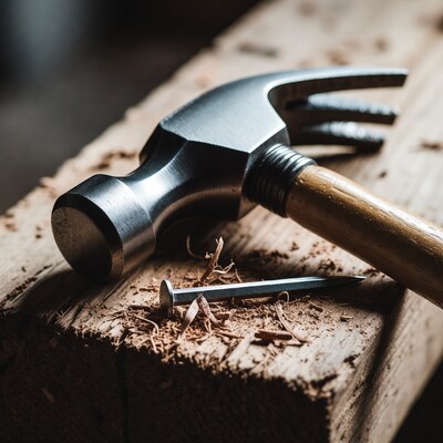 Claw Hammer and Nail on Wood