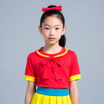 Asian girl in red bow dress