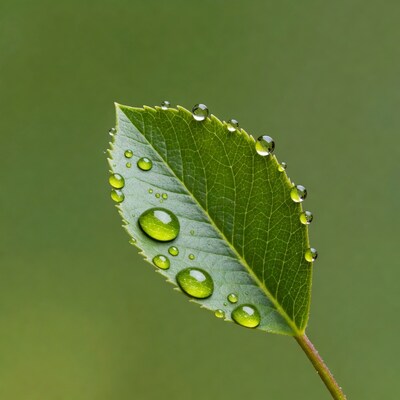 Green leaf with water droplets
