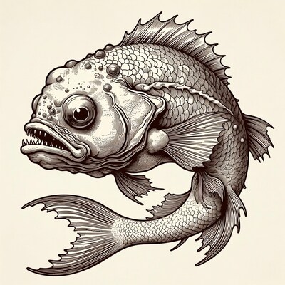 Detailed Engraving of Anglerfish